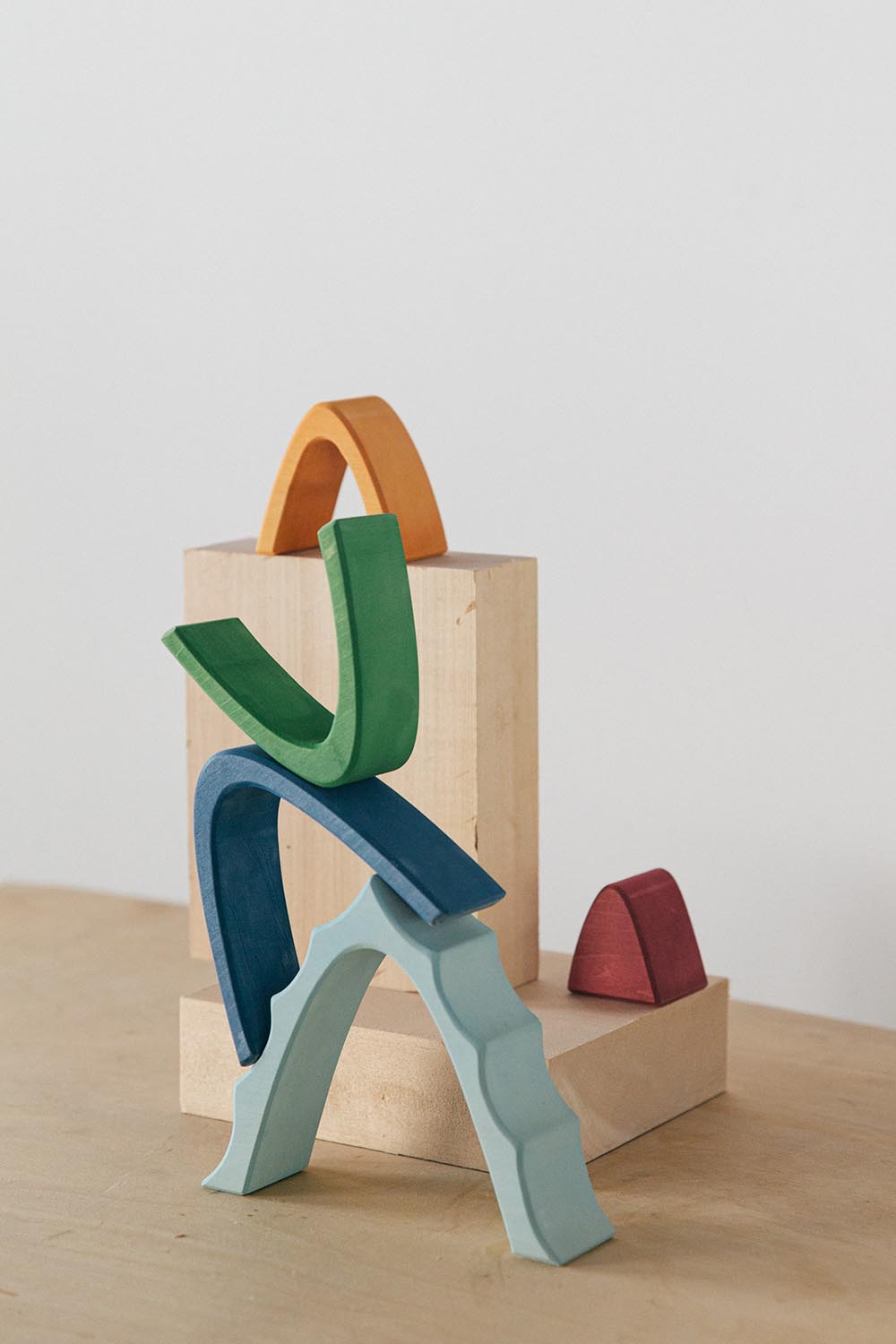 Abstract display of wooden blocks featured mountain