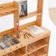 Wooden play kitchen with sinks and shelves, equipped with stainless steel  cups and painters